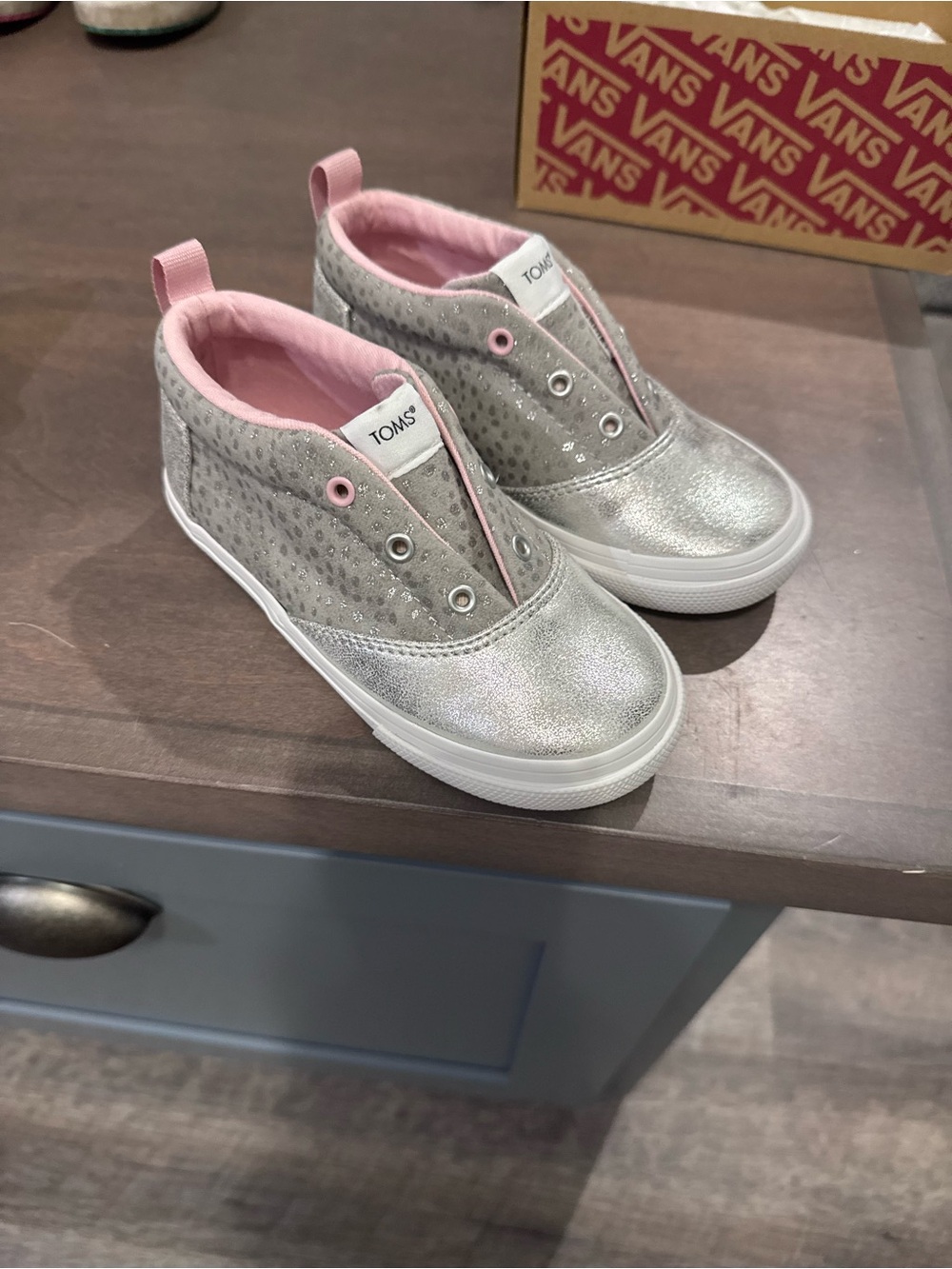 TOMS Kids Silver & Pink Slip-On Sparkle Sneakers